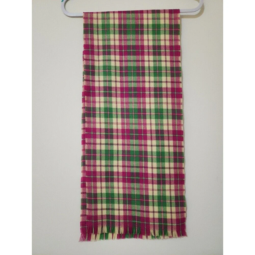 100% Lambswool Plaid Scarf Green Yellow Magenta USA Scarfs by Day of the Unicorn